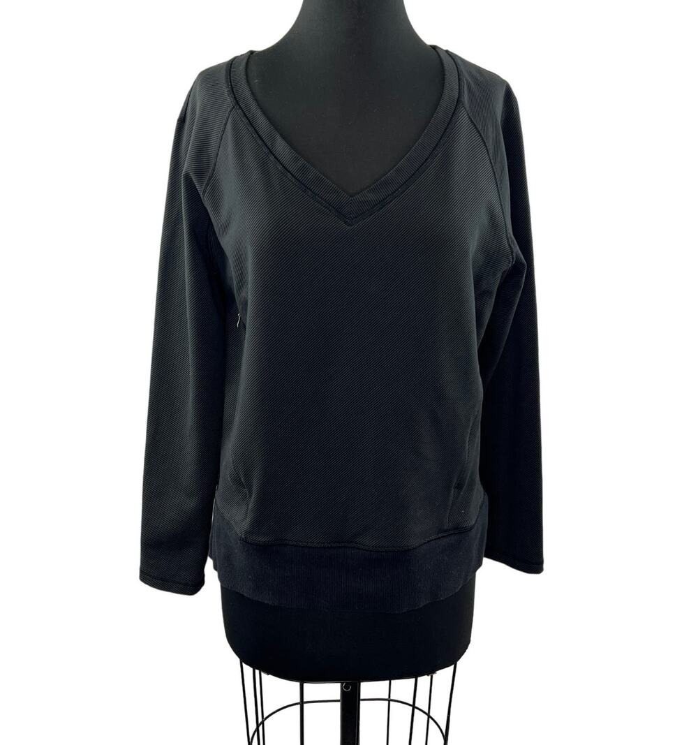 LULULEMON Black After Asana Long Sleeve V-Neck Pullover Sweatshirt w/ Pockets